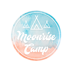 logo moonrise camp fond aquarelle couleurs pêche et turquoise